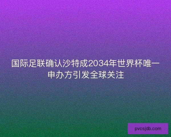 国际足联确认沙特成2034年世界杯唯一申办方引发全球关注
